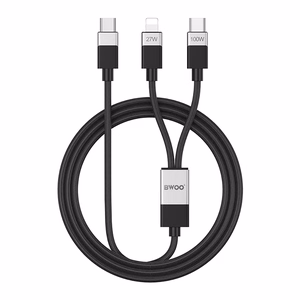 BWOO pintas 2-in-1 kabelis USB-C - USB-C ir Lightning 1m 100W/27W juodas