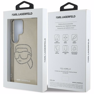 Karl Lagerfeld dėklas telefonui su kalnų krištolais Karl Head logotipu Samsung Galaxy S25 Ultra juodas