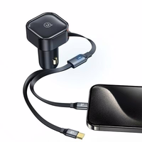 USAMS Automobilinis įkroviklis su suvyniojamuoju laidu 2xUSB-C C41 PD 30W Fast Charge juodas CC220CC01 (US-CC220)