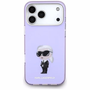 Karl Lagerfeld IML akvarelės Karl & Choupette ir logotipo magnetinis dėklas telefonui iPhone 17 Pro Max - violetinis