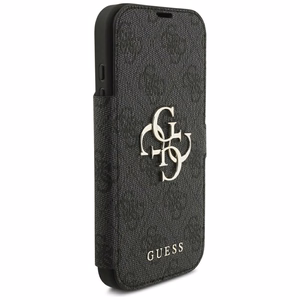 Guess Book 4G Metal Logo atverčiamas dėklas, skirtas iPhone 18 Pro / 17 Pro, juodas