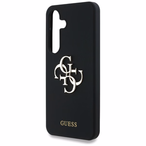 Guess Silikoninis Didelis 4G Logotipas apačioje su užrašu dėklas Samsung Galaxy S25 - juodas