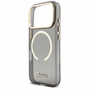 Guess IML Glitters Script Dirželis MagSafe Dėklas for iPhone 17 Pro - juodas