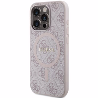 Guess dėklas telefonui iPhone 15 Pro Max 6,7" GUHMP15XG4GFRP rožinis HC MAGSAFE PU 4G RING CLASSIC LOGO