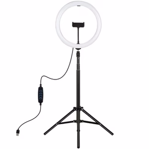 LED žiedinė lempa 30cm su trikoju stovu iki 1.65m ir telefono laikikliu, USB