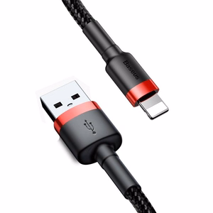 USB Lightning laidas Baseus Cafule 1,5A 2 m (juodas ir raudonas)