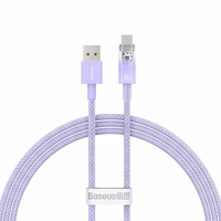 Baseus Explorer 100W USB-A - USB-C kabelis su išmaniu temperatūros jutikliu 1m - violetinis