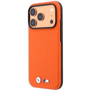 BMW M Quadrille Kevlar Metal Logo MagSafe dėklas, skirtas iPhone 17 Pro / 18 Pro – oranžinis