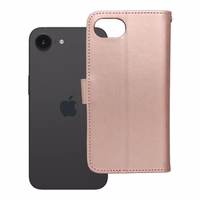MEZZO Book dėklas telefonui IPHONE 16e (SE 4 2025) - meškiukas rožinė auksinė