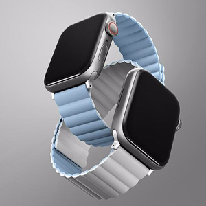 UNIQ dirželis Revix Apple Watch Series 1/2/3/4/5/6/7/8/9/SE/SE2 38/40/41mm dvipusis magnetinis baltas-mėlynas