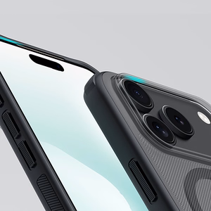 "Nillkin Super Frosted Shield Pro MagSafe" dėklas, suderinamas su "iPhone 17 Pro" - skaidrus, juodas