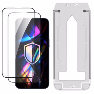 LCD apsauginis stikliukas (2 vnt.) su aplikatoriumi 3mk Hardy Hardura 9H Apple iPhone 15/16 juodas