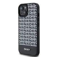 DKNY Odinis spausdintas raštas metalinis logotipas Magnetinis dėklas iPhone 15 / 14 / 13 - juoda