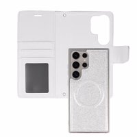 Glitter Magsafe knygos stiliaus dėklas Samsung Galaxy S22 Ultra sidabrinis