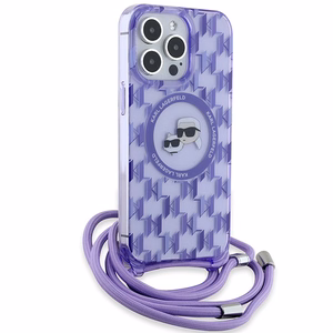 Karl Lagerfeld IML Crossbody Monogram Karl & Choupette Head Magnetinis dėklas iPhone 15 Pro - violetinis