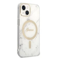 Rinkinys Guess GUBPP14MHMEACSH dėklas + įkroviklis iPhone 14 Plus 6.7" baltas/baltas kietas dėklas Marble Magnetinis