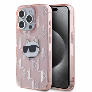 Чехол Karl Lagerfeld IML Choupette Head & Monogram для iPhone 15 Pro Max - розовый