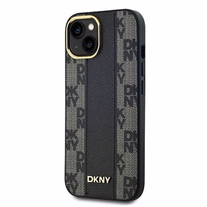 DKNY Odinis langeliais raštuotas magnetinis dėklas iPhone 15 Plus / 14 Plus - juodas