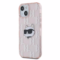 Karl Lagerfeld IML Choupette galvos ir monogramos dėklas iPhone 14 / 15 / 13 - rožinė
