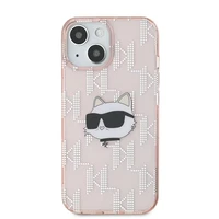 Karl Lagerfeld IML Choupette galvos ir monogramos dėklas iPhone 14 / 15 / 13 - rožinė