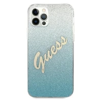 Guess GUHCP12LPCUGLSBL iPhone 12 Pro Max 6.7" mėlynas kietasis dėklas Glitter Gradient Script