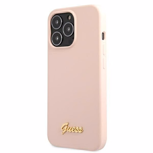 Guess GUHMP13LLSLMGLP dėklas telefonui iPhone 13 Pro / 13 6.1" šviesiai rožinis kietas silikoninis su auksiniu logotipu MagSafe