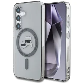 Dėklas telefonui Karl Lagerfeld Button Karl & Choupette Heads Išspausdintas logotipas MagSafe Samsung Galaxy S25 - juodas