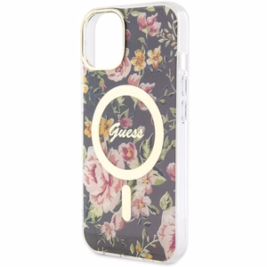 Guess GUHMP14MHCFWSK iPhone 14 Plus 6.7" juodas/juodas kietas dėklas Gėlė Magnetinis