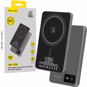Blavec BJ-03 5000mAh itin plona 7.8mm magnetinė su MagSafe suderinama 3-in-1 išorinė baterija, Type-C, 22.5W, pilkas aliuminis (PBBJ03-MC5G)