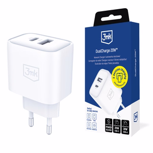 Priedai – 3mk DualCharge 20W PD3.0 QC 3.0 PPS USB 1A1C, baltos spalvos