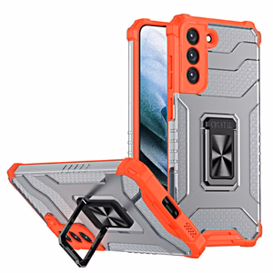 Crystal žiedinis dėklas šarvuotas hibridinis + magnetinis laikiklis Samsung Galaxy S22 + (S22 Plus) raudonas