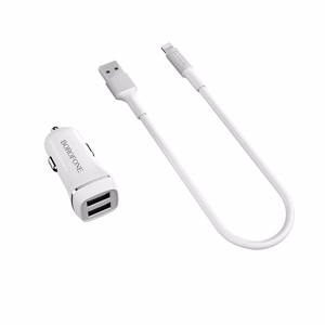 Borofone BZ2 Joyroad car charger with 2 USB-A ports, 12 W, with Lightning cable, white