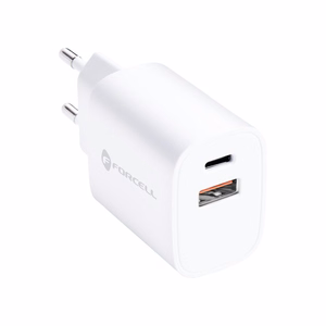 Įkroviklis Forcell (1xUSB-C;1xUSB 3A 30W) baltas