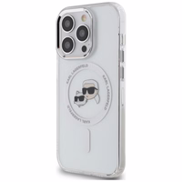 Karl Lagerfeld IML Metal Karl & Choupette Head MagSafe Dėklas telefonui iPhone 14 Pro - baltas