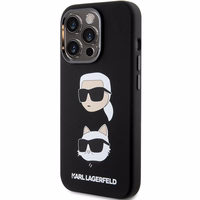 Karl Lagerfeld silikoninis dėklas telefonui su Karl&Choupette galva iPhone 15 Pro - juodas