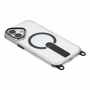 Hurtel dėklas su stovu, 30 cm rankiniu ir 120 cm pečių dirželiu, suderinamas su „MagSafe“, skirtas „iPhone 17“ – juodas