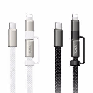 Plokščias laidas USB C į USB C/iP 2in1 Hoco 3A 60W 1 m X125 juodas