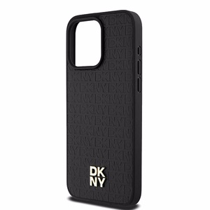 DKNY Odinis monogramos rašto metalinis logotipas Magnetinis dėklas telefonui iPhone 15 Pro Max - juodas