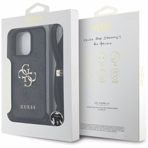 Guess 4G Big Logo Cord Stap dėklas telefonui iPhone 16 Pro Max - juodas