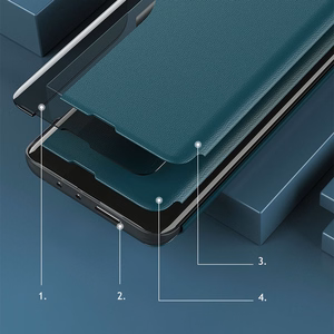 Eco Leather View Case elegantiškas knygos tipo dėklas su stovu Samsung Galaxy A22 4G raudonas
