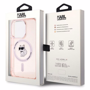 Karl Lagerfeld IML Choupette Magnetinis dėklas telefonui iPhone 15 Pro - rožinis
