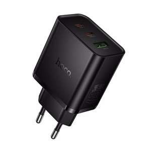 telefono įkroviklis Hoco 2x USB C + USB A QC3.0 PD 3A 65W N75 juodas