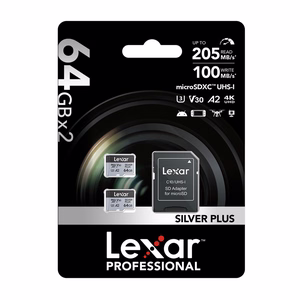 „Lexar High-Performance Silver Plus“ microSDXC atminties kortelė, 64 GB + adapteris