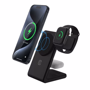 Crong MagSpot Pivot Stand 3 viename belaidis įkroviklis, skirtas iPhone, Apple Watch ir AirPods, suderinamas su MagSafe, juodas