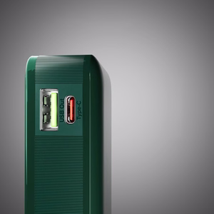 Išorinė baterija SBS 10000 mAh 20W su įmontuotu USB-C kabeliu ir skaitmenine indikacija - žalia