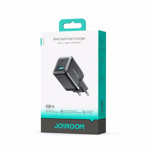 Joyroom JR-TG8 GaN 45W USB-C + USB-A sieninis įkroviklis – spalva: juoda