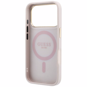 Guess Ring Stand 360 4G Classic Logo MagSafe dėklas, skirtas iPhone 17 Pro Max / 18 Pro Max, rožinis