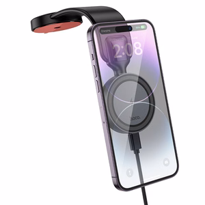 Belaidis automobilinis įkroviklis-laikiklis Hoco (HW29) (MagSafe 15W) tvirtinamas ant konsolės/lango juodas