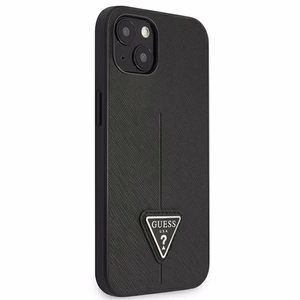 Guess GUHCP13SPSATLK iPhone 13 mini 5.4 dėklas telefonui, juodas, kietas, Saffiano trikampio logotipu