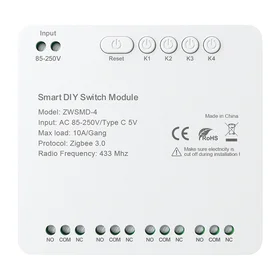 ZigBee 4-channel switch module with voltage-free DC 32V contact Avatto ZWSMMD-4-250V
